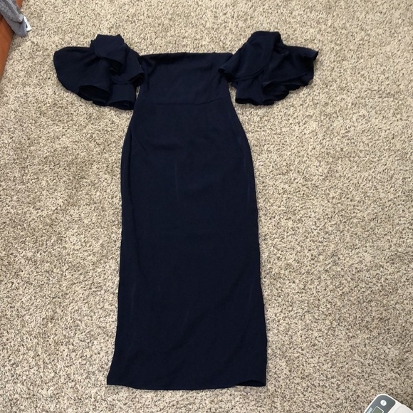 Yaura Revolve Off Shoulder Formal Dress Size Navy Blue Ruffle Sleeve - Picture 2 of 9